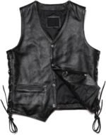 Men's Classical Motorcycle Leather Vest Genuine V Neck Tassels Sleeveless