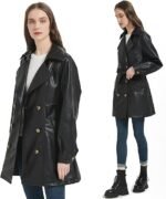 Black Women’s Leather Trench Coat Classic Long Overcoat Stylish Outerwear - Image 3