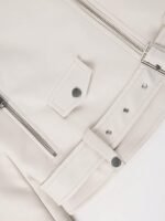 Women's White Faux Leather Biker Jacket with Studded Shoulders - Image 3