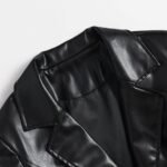 Women's Black Leather Trench Coat Leather Button Jacket Long Sleeve - Image 2
