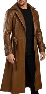 Mens Halloween Cosplay Costume Brown Trench Coat Long Length Lapel Collar - Image 2