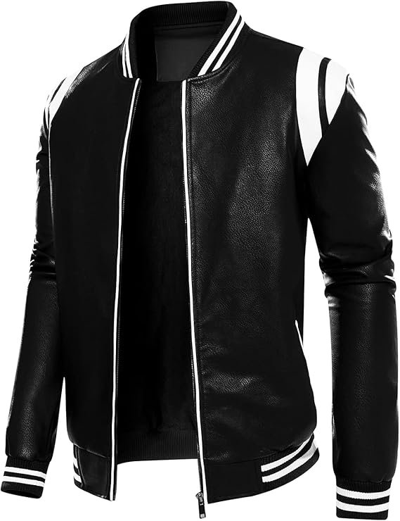 Mens PU Faux Leather Motorcycle Bomber Jacket Stand Collar Mens PU Faux Leather Motorcycle Bomber Jacket Stand Collar