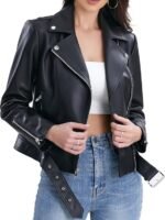 Lambskin Leather Jacket Women,Motorcycle Jacket,Classic Asymmetrical Zip Style - Image 3