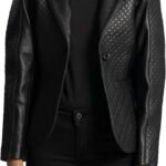  Women’s Black Quilted Leather Blazer Jacket