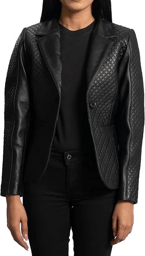  Women’s Black Quilted Leather Blazer Jacket