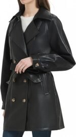Black Women’s Leather Trench Coat Classic Long Overcoat Stylish Outerwear - Image 2