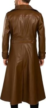 Mens Halloween Cosplay Costume Brown Trench Coat Long Length Lapel Collar