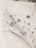 Women's White Faux Leather Biker Jacket with Studded Shoulders - Image 4