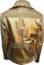 Women’s Gold Faux Leather Studded Moto Biker Jacket Edgy Punk Rock Style with Spikes