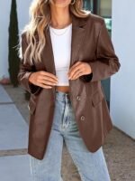 Effortless Elegance Brown Faux Leather Blazer for Women