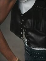 Men's Western Fringe Faux Leather Vest with Stud Accents - Image 3