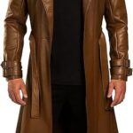 Mens Halloween Cosplay Costume Brown Trench Coat Long Length Lapel Collar