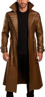 Mens Halloween Cosplay Costume Brown Trench Coat Long Length Lapel Collar