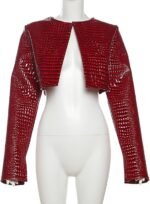 Women Fashion Cropped Faux Leather Jacket Motorcycle Short Coats - Image 2