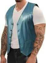 Mens Leather Vests Casual Western Cowboy Vest V-neck