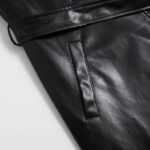 Women's Black Leather Trench Coat Leather Button Jacket Long Sleeve - Image 5