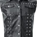 Men's Black Studded Faux Leather Sleeveless Biker Vest