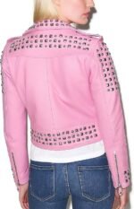 Women’s pink Faux Leather Studded Moto Biker Jacket Edgy Punk Rock Style