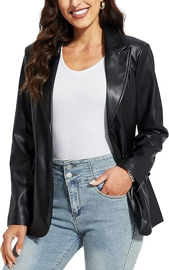 Timeless Edge Women's Black Faux Leather Blazer
