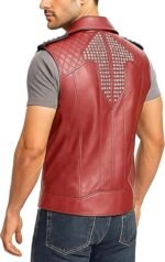 Men's Stylish Red and Black Leather Sleeveless Biker Vest