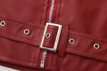 Men's Red Faux Leather Sleeveless Biker Vest with Zipper and Belt - Image 3