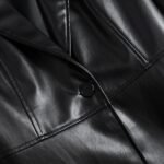 Women's Black Leather Trench Coat Leather Button Jacket Long Sleeve - Image 4