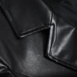 Women's Black Leather Trench Coat Leather Button Jacket Long Sleeve - Image 3