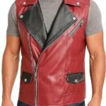 Men's Stylish Red and Black Leather Sleeveless Biker Vest