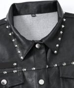 Men's Black Studded Faux Leather Sleeveless Biker Vest - Image 3