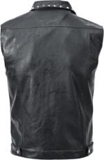Men's Black Studded Faux Leather Sleeveless Biker Vest