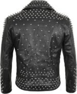Men's Black Leather Biker Jacket with Silver Studs and Spikes Detailing