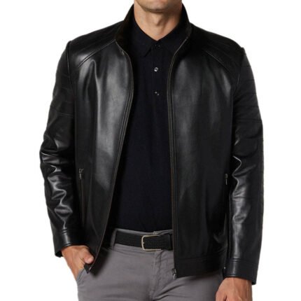 Men's Black Sleek Leather Jacket  Design with Modern Fit