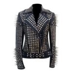 Edgy Women’s Genuine Leather Jacket – Black Punk Biker Style with Studs & Spikes - Image 4