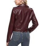 Women’s Burgundy Faux Leather Moto Biker Jacket