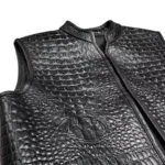 Men's Black Crocodile Embossed Leather vest - Image 2