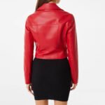 Women’s Red Faux Leather Cropped Moto Jacket - Image 6