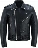 Classic Black Leather Biker Jacket with Silver Hardware - Image 4