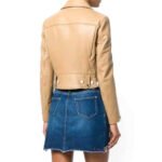 Women's Tan Genuine Leather Studded Crop Moto leather Jacket - Image 6