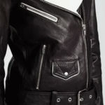 Women’s Black and White Faux Leather Moto Biker Jacket - Image 2