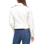 Women’s White Faux Leather Moto Biker Jacket Classic Slim Fit Zippered Coat