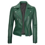 Women's New Fashion Leather Jacket Breathable Side Zipper Closure Solid Color Nylon Lining