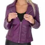 Women’s Purple Faux Leather Moto Biker Jacket