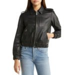 Women's Classic Black Genuine Leather Bomber Jacket - Image 3