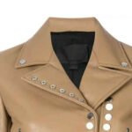 Women's Tan Genuine Leather Studded Crop Moto leather Jacket - Image 2
