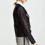 Women’s Black and White Faux Leather Moto Biker Jacket - Image 3