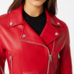Women’s Red Faux Leather Cropped Moto Jacket - Image 3