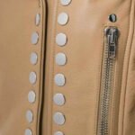 Women's Tan Genuine Leather Studded Crop Moto leather Jacket - Image 4
