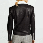 Women’s Black and White Faux Leather Moto Biker Jacket
