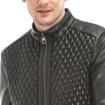 Men's Black Quilted Leather Jacket Stylish and Modern Design - Image 2