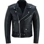 Classic Black Leather Biker Jacket with Silver Hardware - Image 2